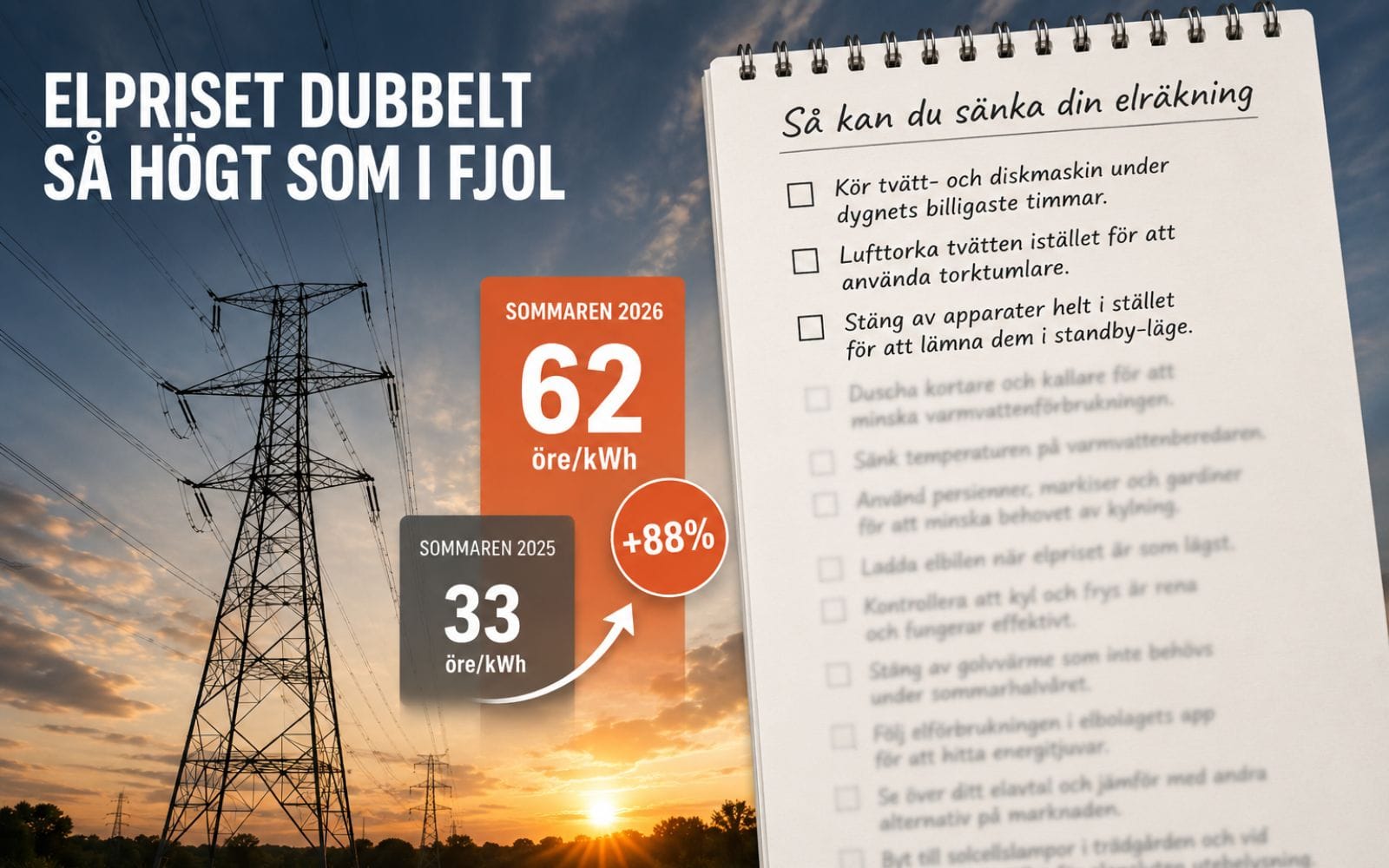 Sommarens elpris väntas bli nästan dubbelt så hög som i fjol – 12 sätt att sänka din elräkning
