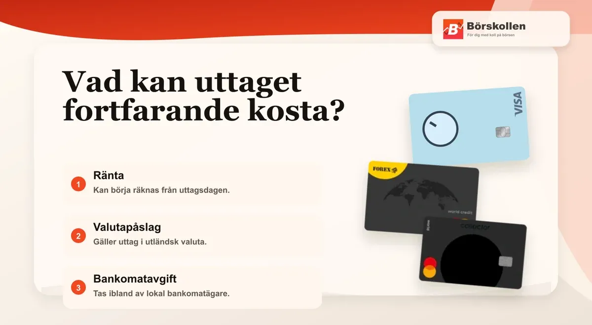 Vad kontantuttag kan kosta med kreditkort utan uttagsavgift
