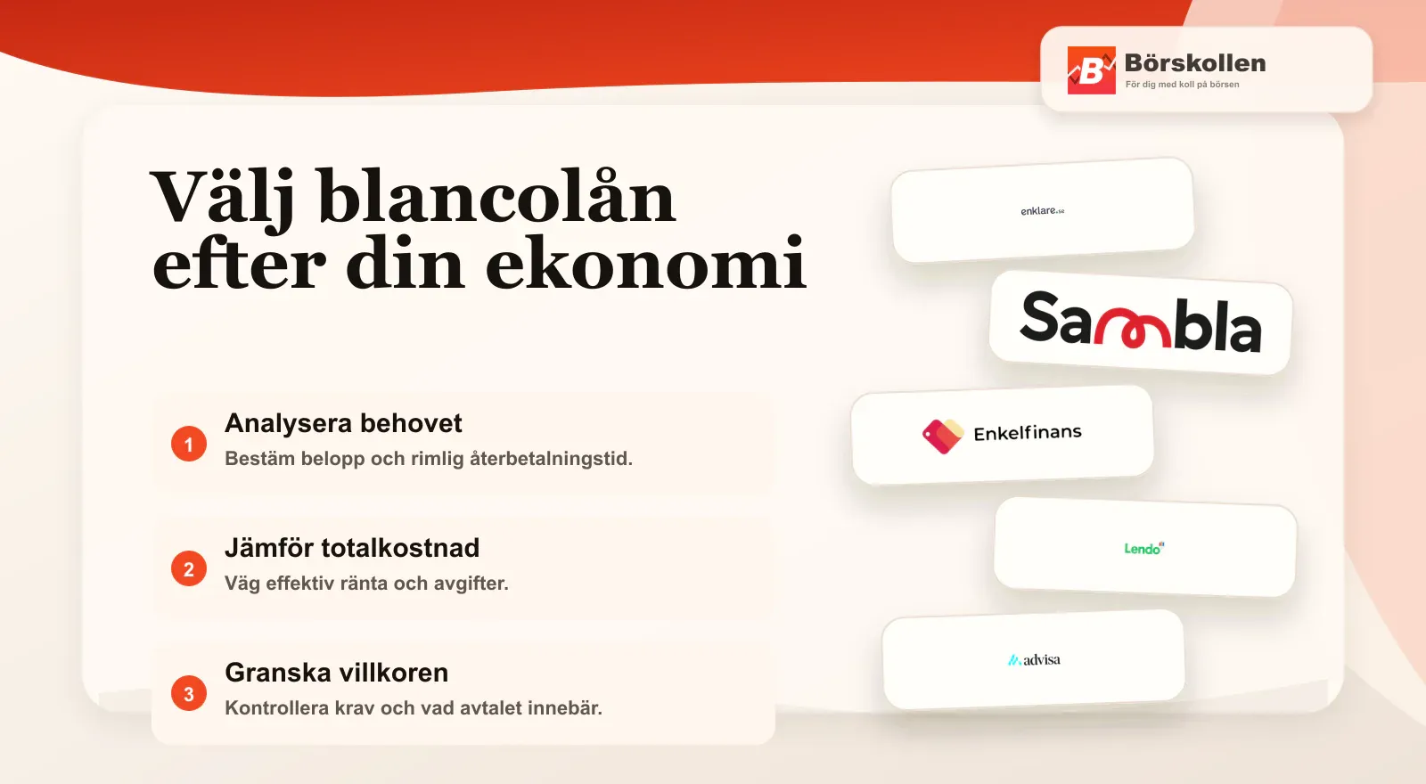 Tre steg för att välja blancolån efter behov och kostnad