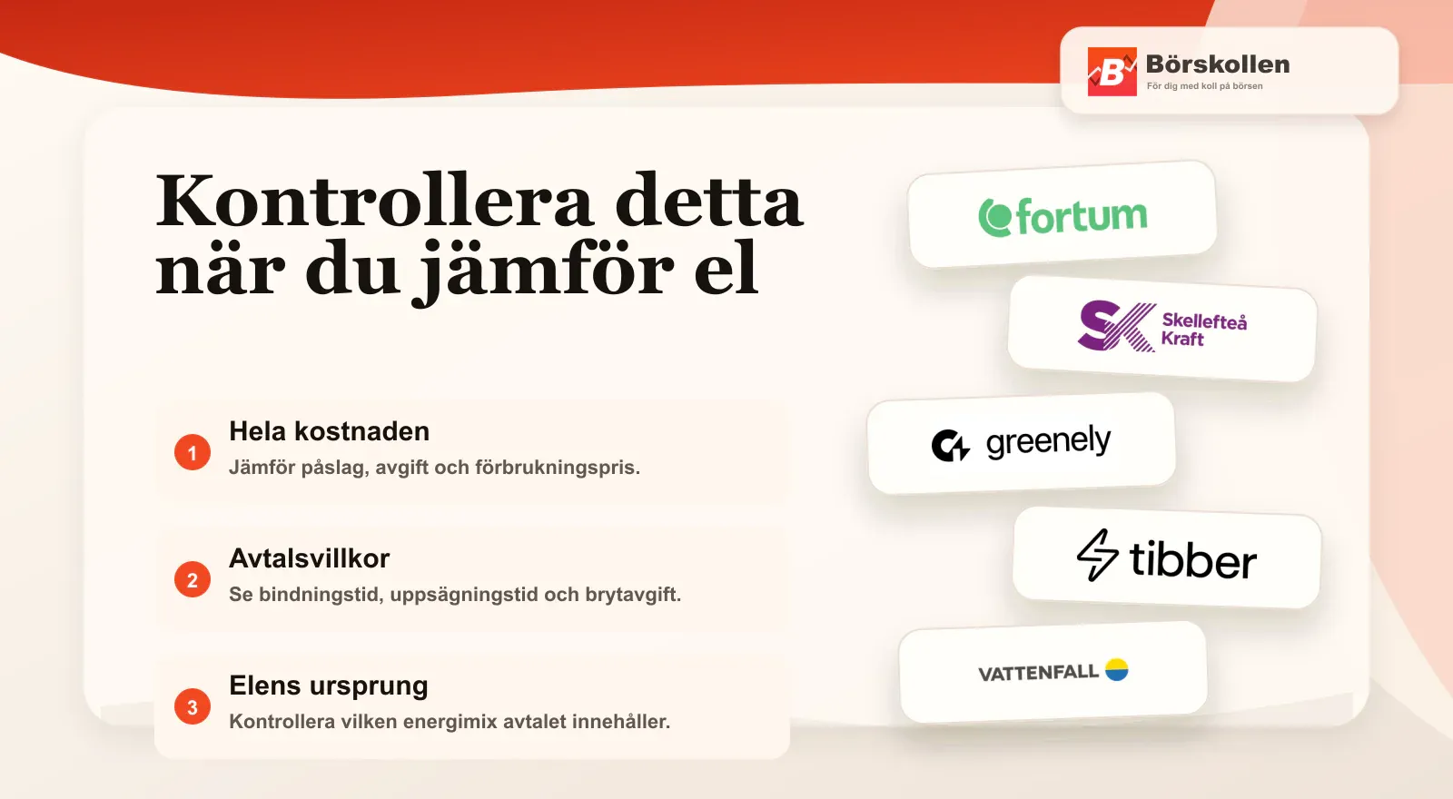 Tre kontrollpunkter när du jämför elavtal